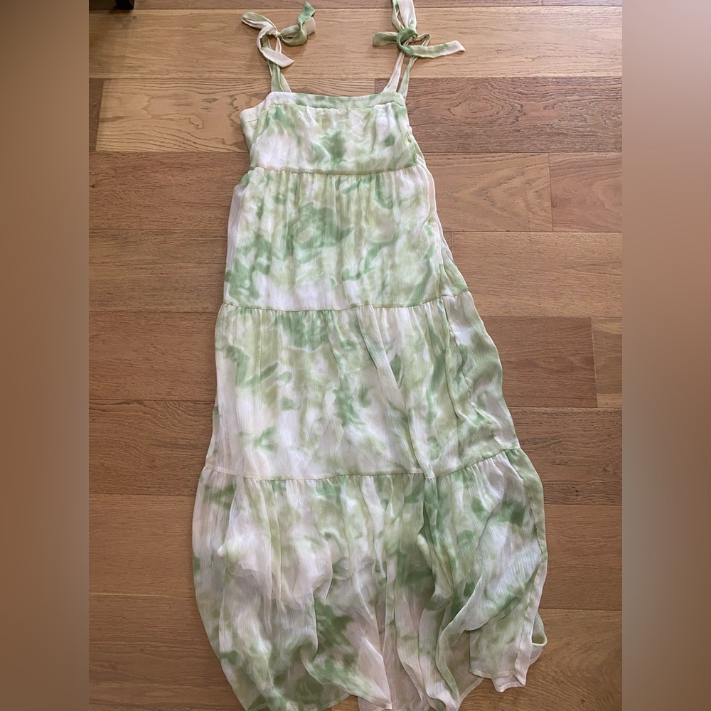 Line and Dot Green and White Watercolor Tie-Dye Maxi Dress size M EUC